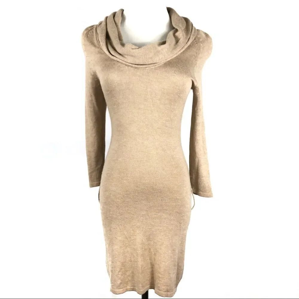 BCBGIRLS Tan Cowlneck Bodycon Sweater Dress